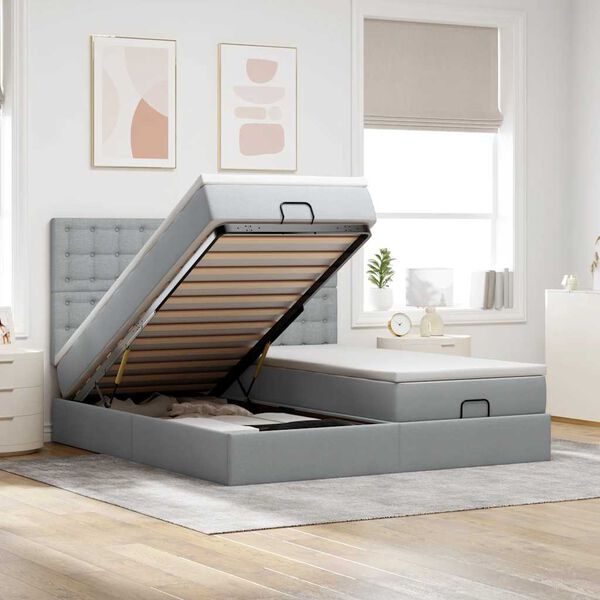 VidaXL Cadre de lit ottoman et matelas gris clair 160x200cm tissu