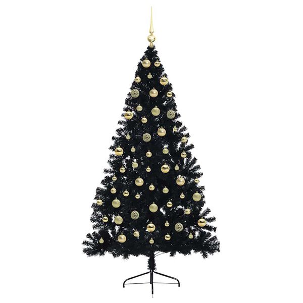 vidaXL Sapin de No&euml;l artificiel pr&eacute;-&eacute;clair&eacute; Noir 180 cm PVC