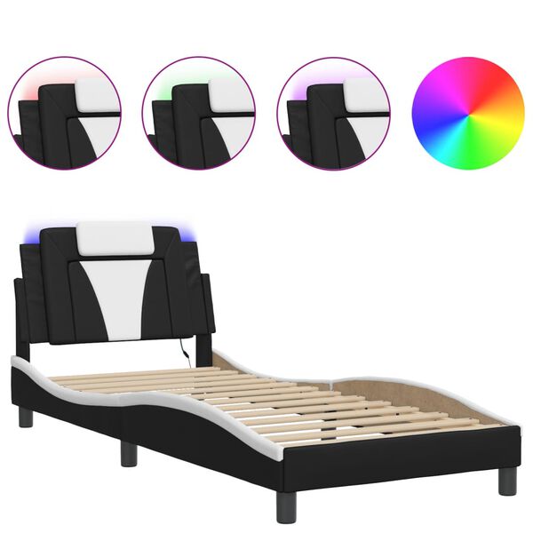 vidaXL Cadre de lit Viana avec LED sans matelas noir et blanc 90x200 cm