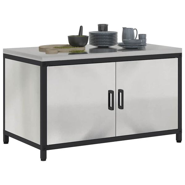 vidaXL Rangement de cuisine avec &eacute;tag&egrave;re Argent 60 x 50 x 92 cm Acier
