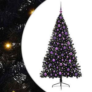 vidaXL Sapin de No&euml;l artificiel pr&eacute;-&eacute;clair&eacute; Noir 180 cm PVC