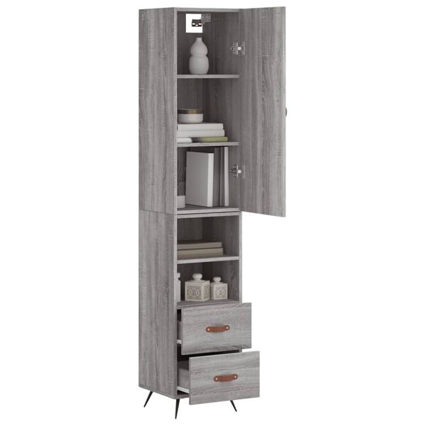 vidaXL Buffet haut Sonoma gris 34,5x34x180 cm Bois d'ing&eacute;nierie