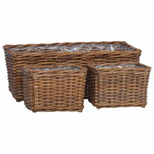 vidaXL Panier de plantation avec stockage 3 pcs Marron Rattan Kubu