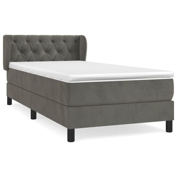 vidaXL Sommier &agrave; lattes de lit et matelas Gris fonc&eacute; 80x200 cm Velours