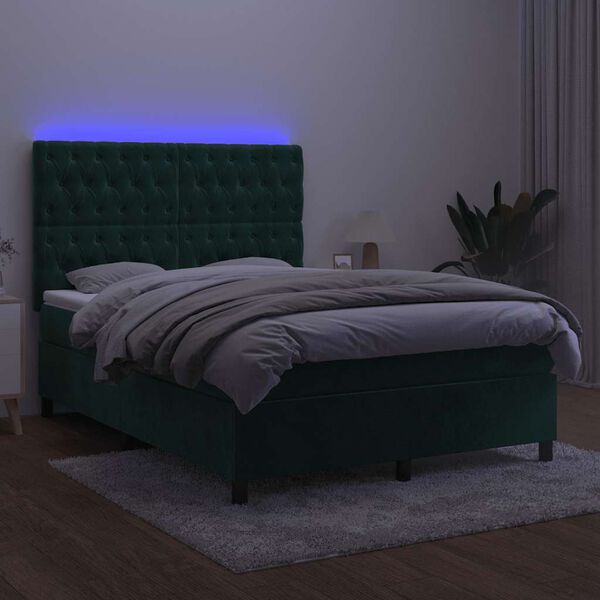 vidaXL Sommier &agrave; lattes de lit matelas et LED Vert fonc&eacute; 140x190 cm