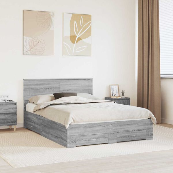 vidaXL Cadre de lit Gris Sonoma 140 x 190 cm Bois d'ing&eacute;nierie