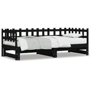 vidaXL Lit coulissant sans matelas noir 2x(80x200) cm Bois massif