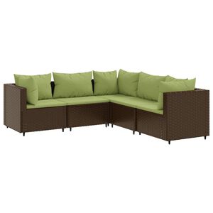 vidaXL Salon de jardin 5 pcs avec coussins Marron R&eacute;sine tress&eacute;e