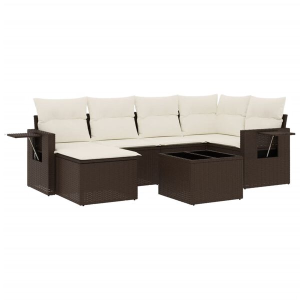 vidaXL Salon de jardin avec coussins 7 pcs marron r&eacute;sine tress&eacute;e