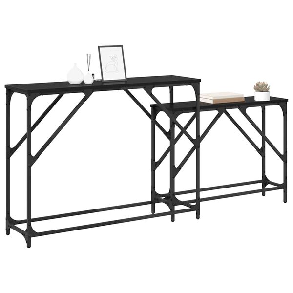 vidaXL Table console 2 pcs Chêne noir 100 x 28 x 75 cm