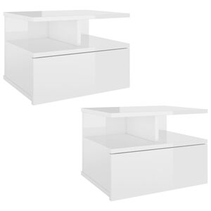 vidaXL Tables de chevet flottantes 2pcs Blanc brillant Bois ing&eacute;nierie