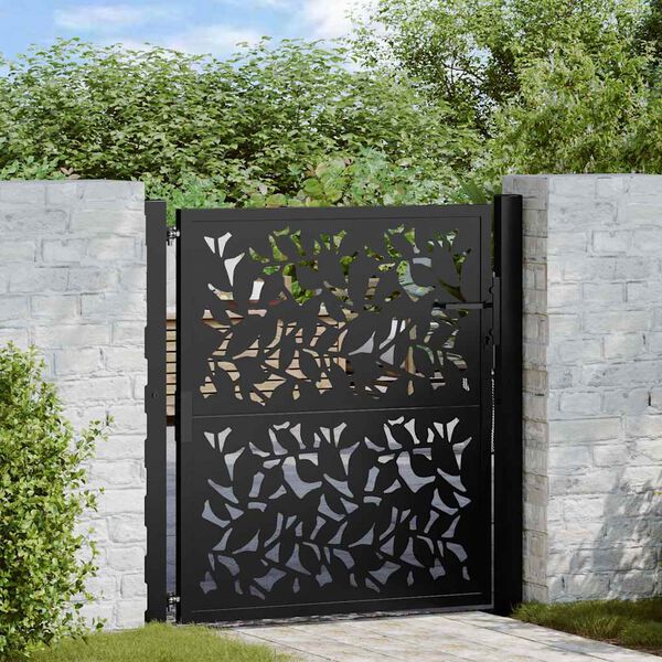 vidaXL Portail de jardin noir 100x100 cm en acier avec motif feuille