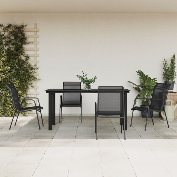 vidaXL Ensemble &agrave; manger de jardin 5 pcs noir textil&egrave;ne et acier