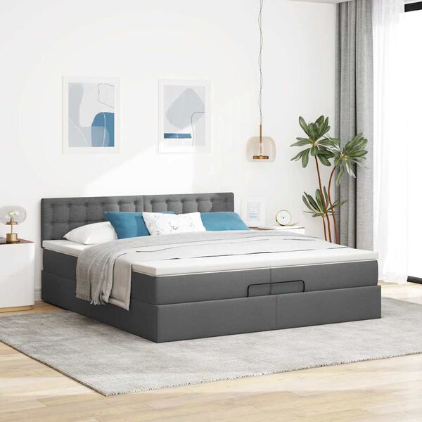 VidaXL Cadre de lit ottoman avec matelas gris foncé 200x200cm tissu