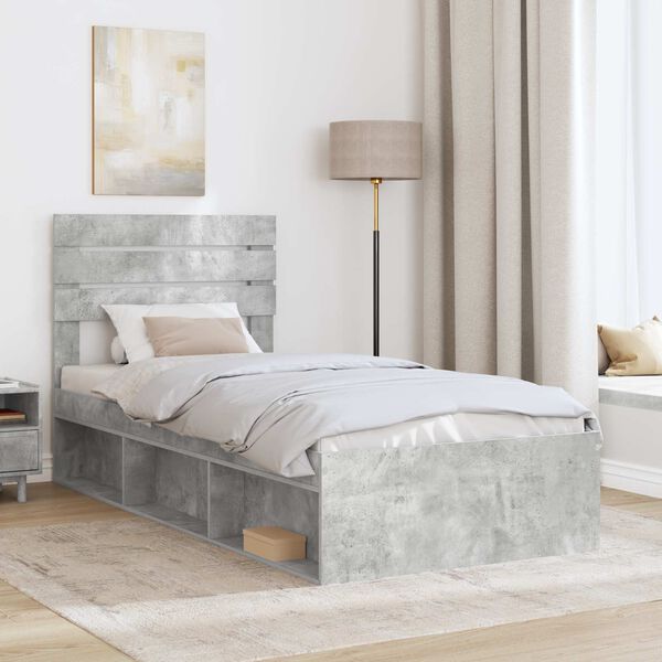 vidaXL Cadre de lit avec t&ecirc;te de lit Gris B&eacute;ton 75 x 190 cm Pin massif