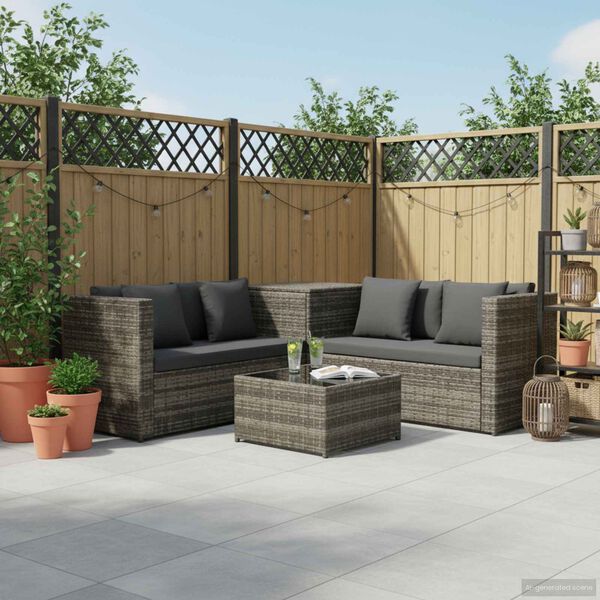 vidaXL Salon de jardin 4 pcs avec coussins résine tressée gris