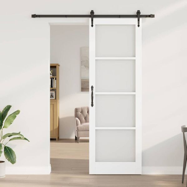 vidaXL Porte coulissante Blanc 78 x 232 cm Bois de pin massif et verre