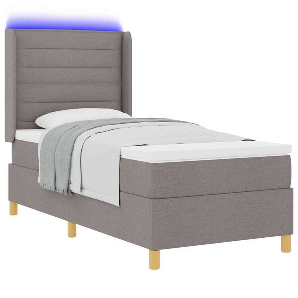 vidaXL Lit &agrave; ressorts avec bandes LED Taupe 90 x 200 cm tissu