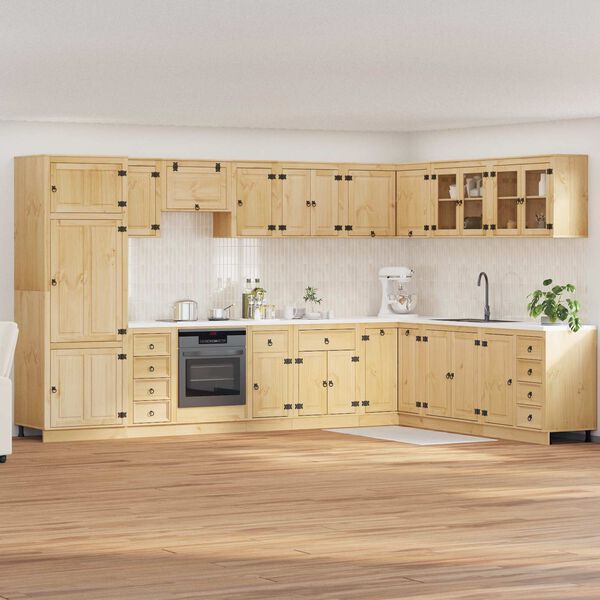 vidaXL Armoire avec tiroir avec porte SKI 14 pcs Brun Miel Pin massif