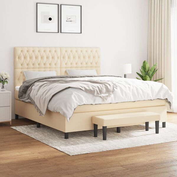 vidaXL Sommier &agrave; lattes de lit avec matelas Cr&egrave;me 180x200 cm Tissu