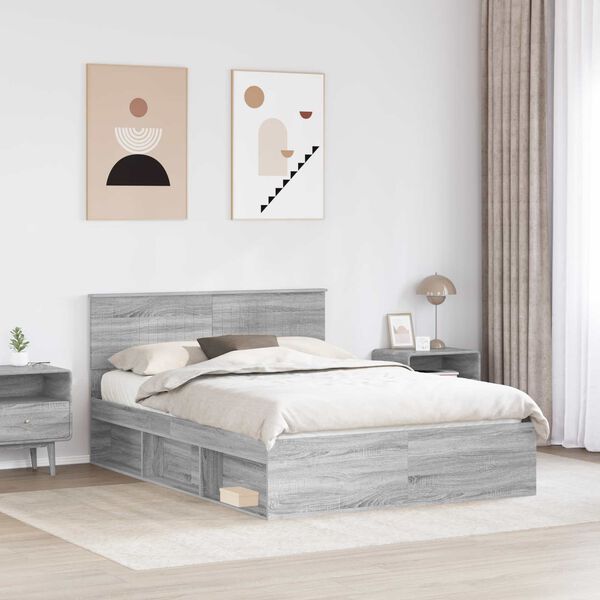 vidaXL Cadre de lit Gris Sonoma 135 x 190 cm Pin massif