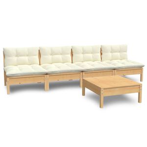 vidaXL Salon de jardin 5 pcs avec coussins cr&egrave;me bois de pin