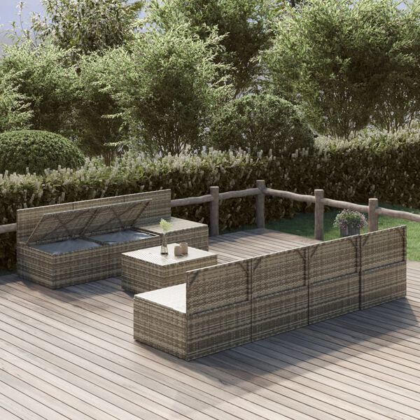 vidaXL Salon de jardin 8 pcs avec coussins Gris R&eacute;sine tress&eacute;e