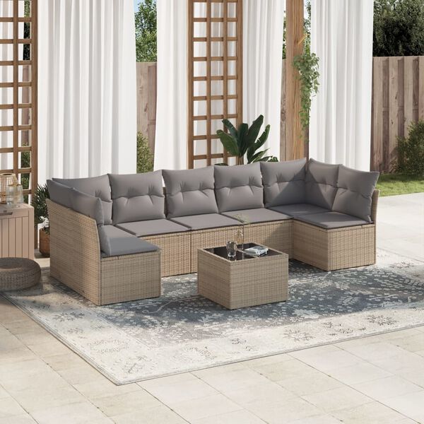 vidaXL Salon de jardin avec coussins 8 pcs beige r&eacute;sine tress&eacute;e