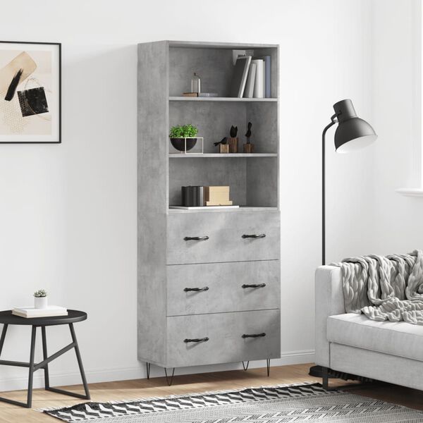 vidaXL Buffet haut Gris b&eacute;ton 69,5x34x180 cm Bois d'ing&eacute;nierie
