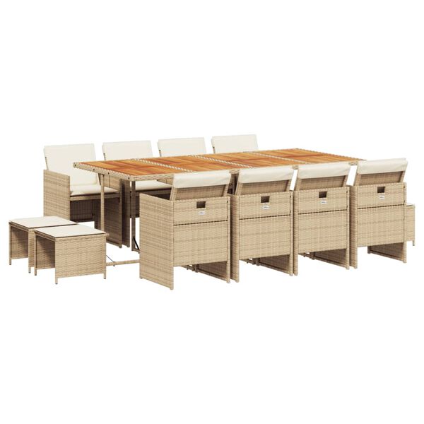 vidaXL Ensemble &agrave; manger de jardin et coussins 13 pcs beige