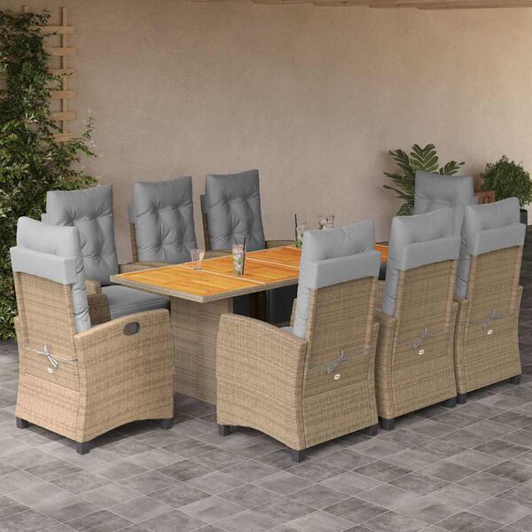 vidaXL Ensemble &agrave; manger de jardin et coussins 9 pcs m&eacute;lange beige