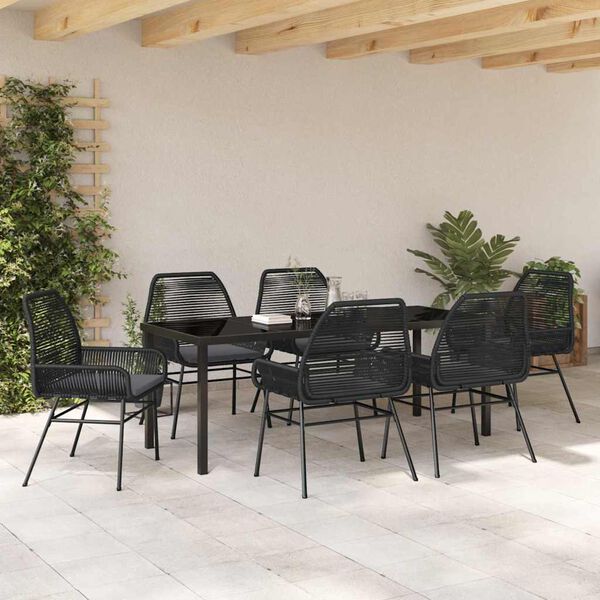 vidaXL Ensemble de salle &agrave; manger pour jardin 7 pcs Noir polyrotin
