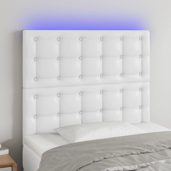 vidaXL T&ecirc;te de lit &agrave; LED Blanc 100x5x118/128 cm Similicuir