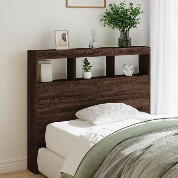 vidaXL Armoire t&ecirc;te de lit avec LED ch&ecirc;ne marron 120x17x102 cm