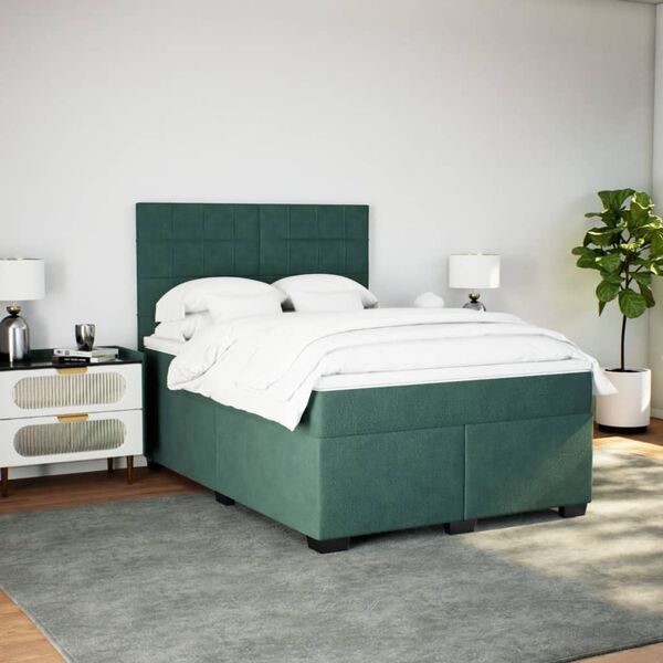 vidaXL Sommier à lattes de lit et matelas Vert foncé 140x190cm Velours