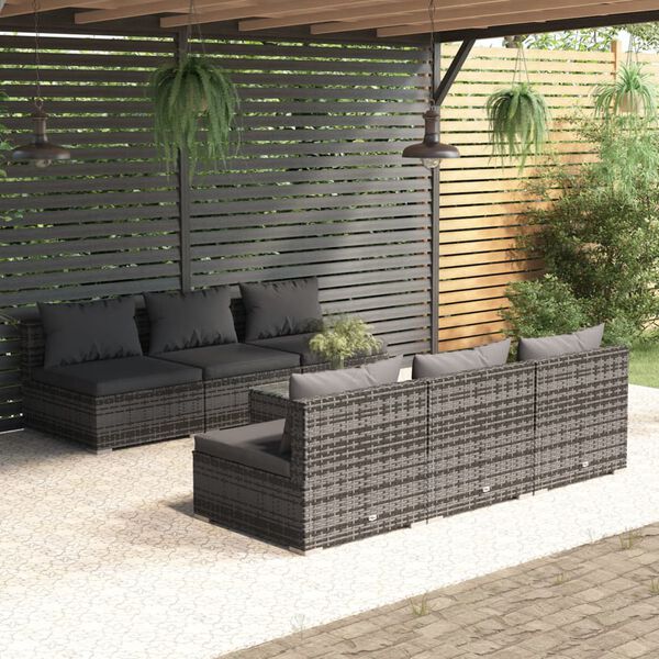 vidaXL Salon de jardin 7 pcs avec coussins r&eacute;sine tress&eacute;e gris