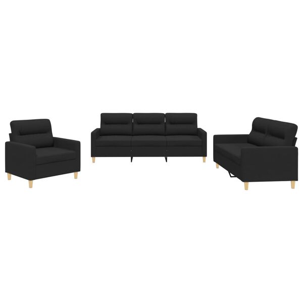 vidaXL Ensemble de canap&eacute;s 3 pcs avec coussins Noir Tissu