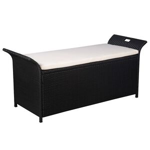 vidaXL Banc de jardin avec coussin 138 cm R&eacute;sine tress&eacute;e Noir