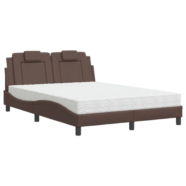 vidaXL Lit Viana avec matelas marron 140x190 cm similicuir