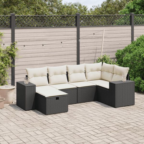 vidaXL Salon de jardin 6 pcs avec coussins noir r&eacute;sine tress&eacute;e