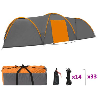 vidaXL Tente igloo de camping 650x240x190cm 8 personnes Gris et orange