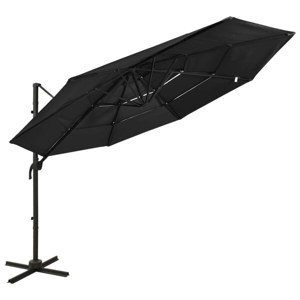 vidaXL Parasol de jardin &agrave; 4 niveaux avec m&acirc;t en aluminium noir 3x3 m