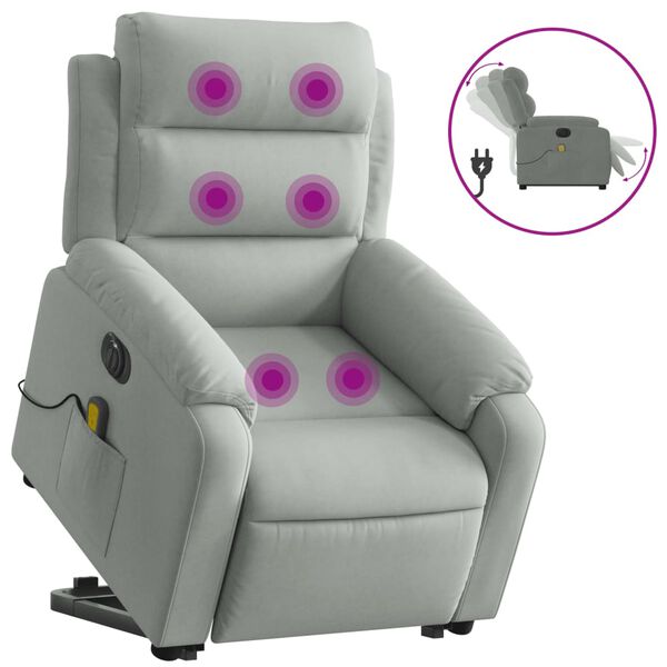 vidaXL Fauteuil inclinable de massage électrique gris clair velours