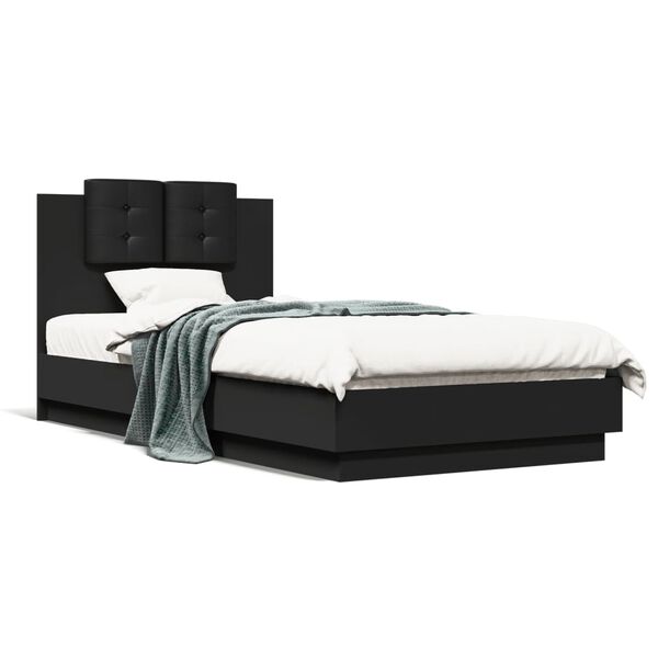 vidaXL Cadre de lit avec LED sans matelas noir 75x190 cm