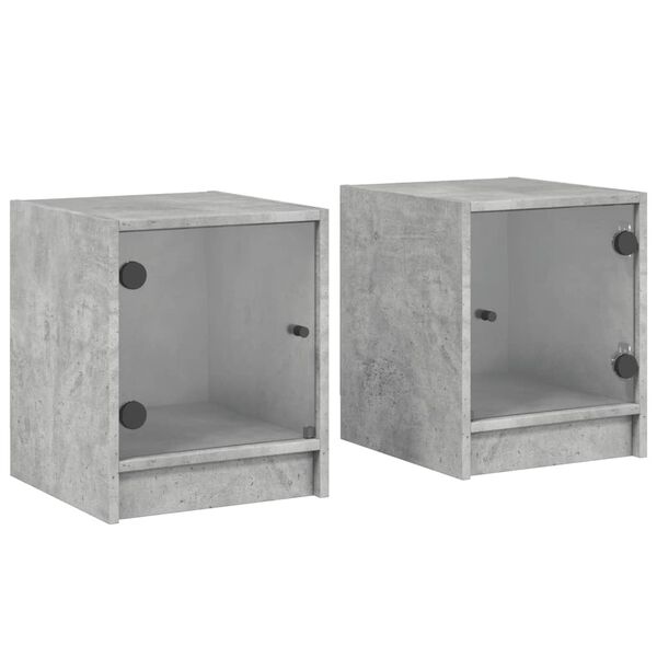 vidaXL Tables de chevet et portes vitr&eacute;es 2 pcs gris b&eacute;ton 35x37x42 cm