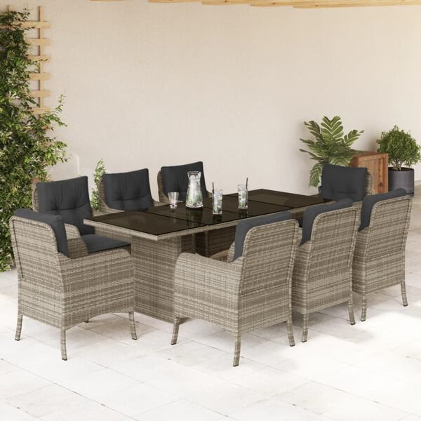 vidaXL Ensemble &agrave; manger de jardin et coussins 9 pcs gris clair rotin
