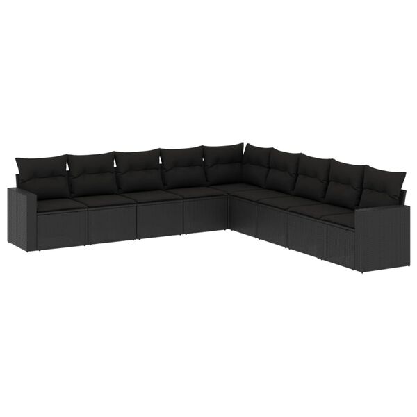 vidaXL Salon de jardin 9 pcs avec coussins noir r&eacute;sine tress&eacute;e