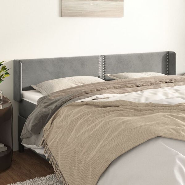 vidaXL T&ecirc;te de lit avec oreilles Gris clair 163x16x78/88 cm Velours