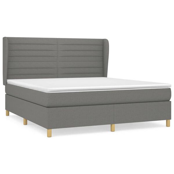 vidaXL Sommier &agrave; lattes de lit avec matelas Gris fonc&eacute; 160x200cm Tissu