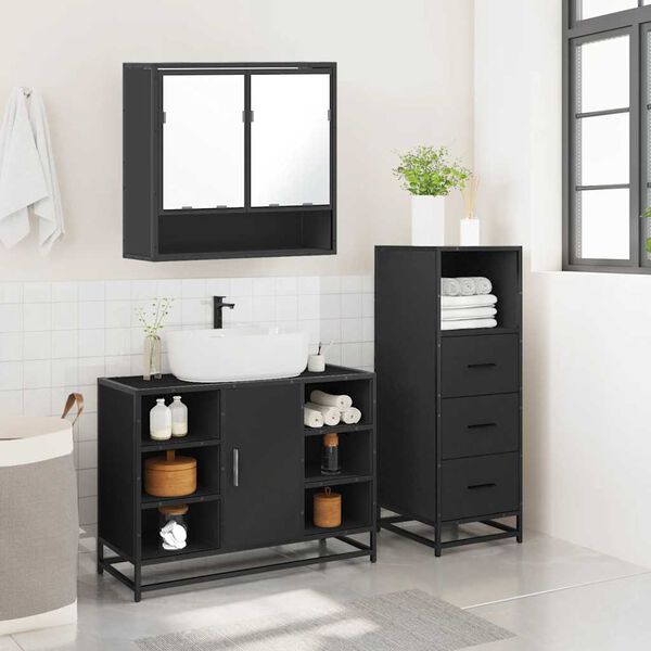 vidaXL Ensemble de meubles salle de bain 3 pcs noir bois d'ing&eacute;nierie